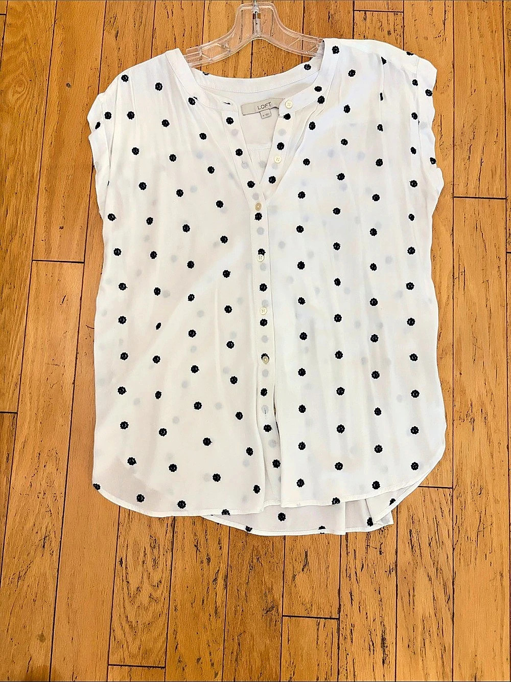 LOFT Floral Blouse in White & Blue- M